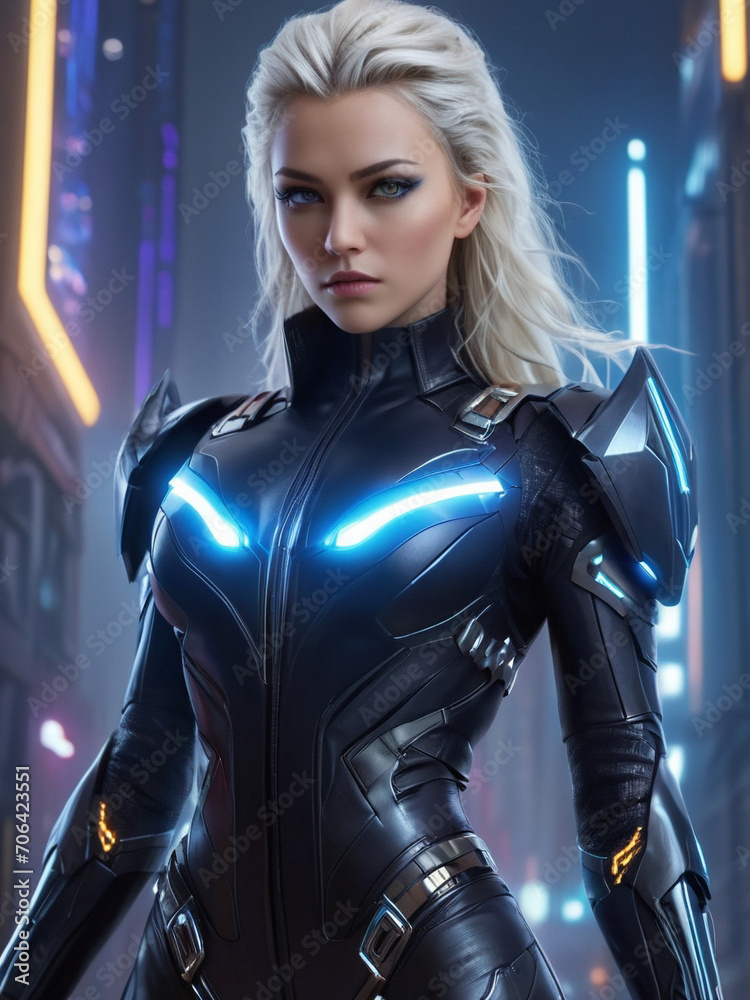 photography of a Sexy Goddess of Thunder in a high-tech suit, futuristic cyberpunk style. ai generative photography of a Sexy Goddess of Thunder in a high-tech suit, futuristic cyberpunk style. ai generative