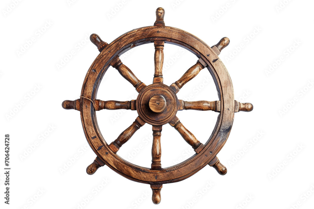 Wooden Ship Wheel isolated on transparent background