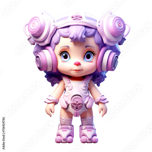 Monkey robot Cyborg futuristic cute illustration with pinky style, isolated on transparent background