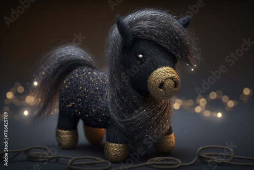 Small toy black horse, gift for a child.