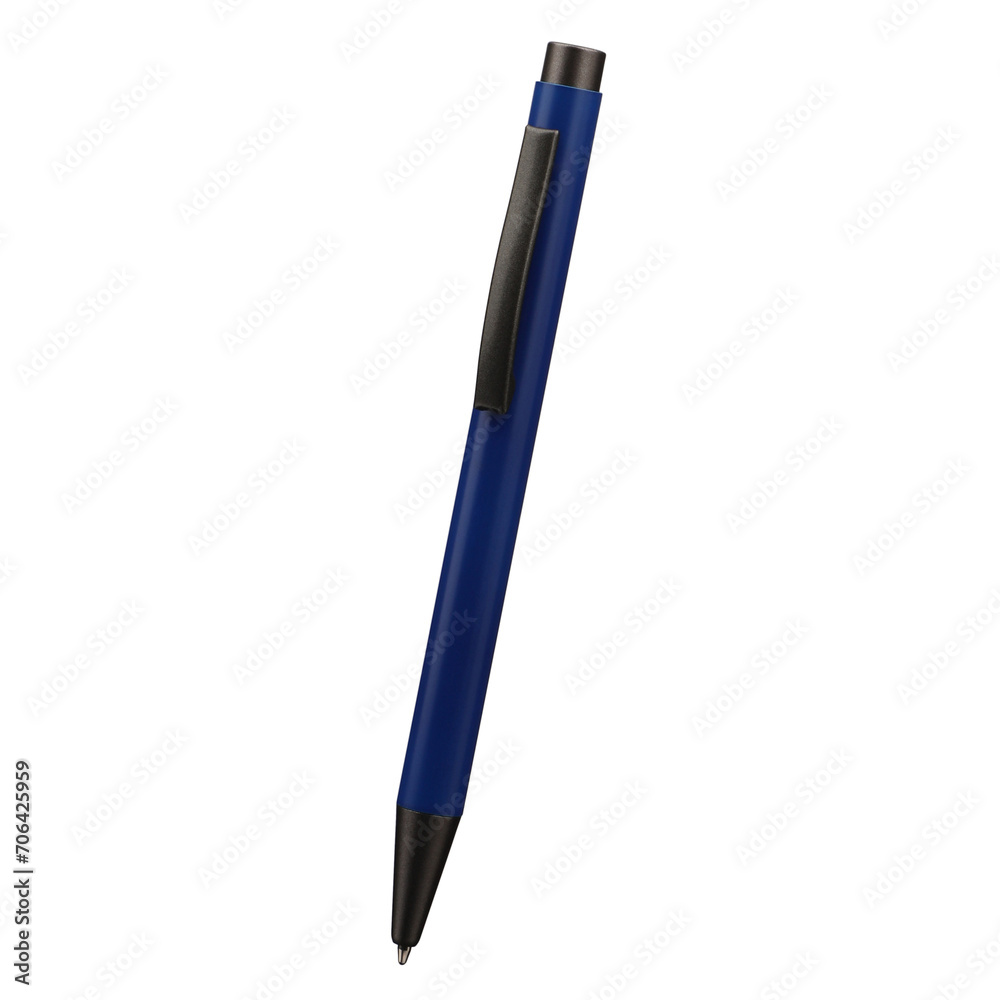 Ballpoint pen isolated on transparent background, elegant pen in blue. With clipping path. Png isolated background.