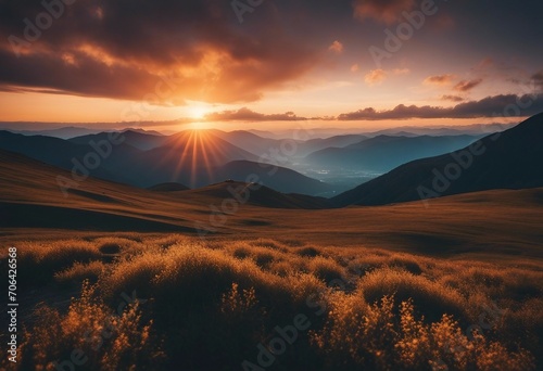 Mountain landscape at sunset