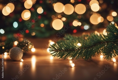 Seamless decorative christmas border with coniferous branches and garlands of christmas lights