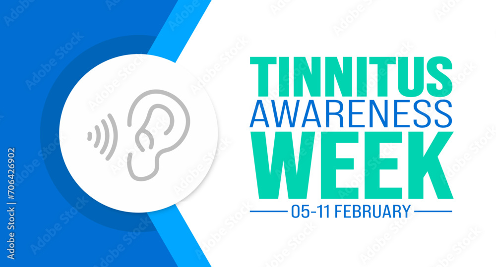 February is Tinnitus Awareness Week background template. Holiday concept. background, banner, placard, card, and poster design template with text inscription and standard color. vector illustration. - obrazy, fototapety, plakaty 