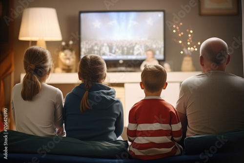 family watching news of invasion on tv