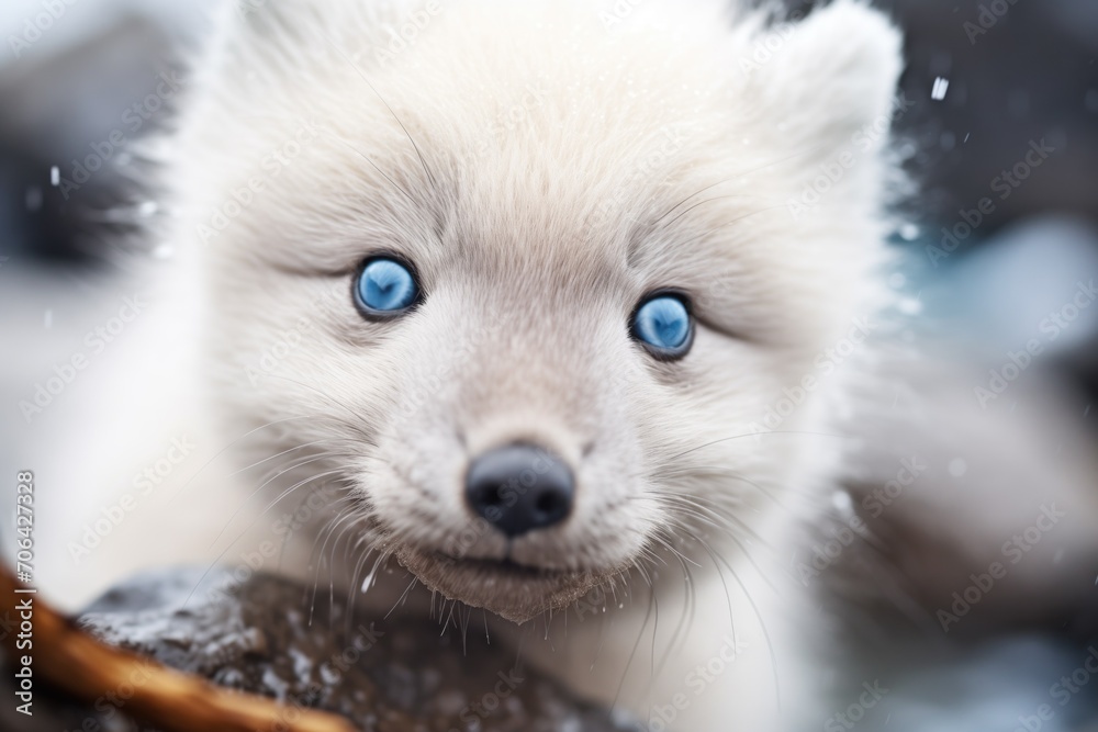 close-up of arctic fox face with ice blue eyes close-up of arctic fox face with ice blue eyes