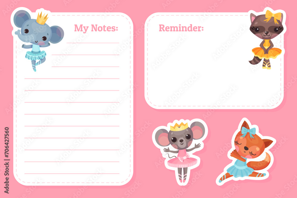 Empty Note Card with Animal Ballerina Character with Pretty Snout Vector Template Empty Note Card with Animal Ballerina Character with Pretty Snout Vector Template