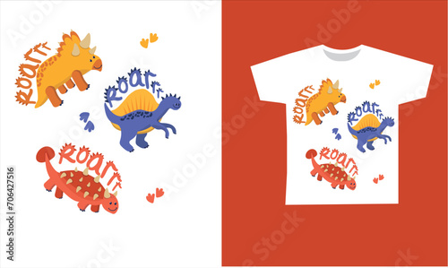 Dinosaur Vector. Cute dinosaur vectors, roar, pattern. Tshirt design