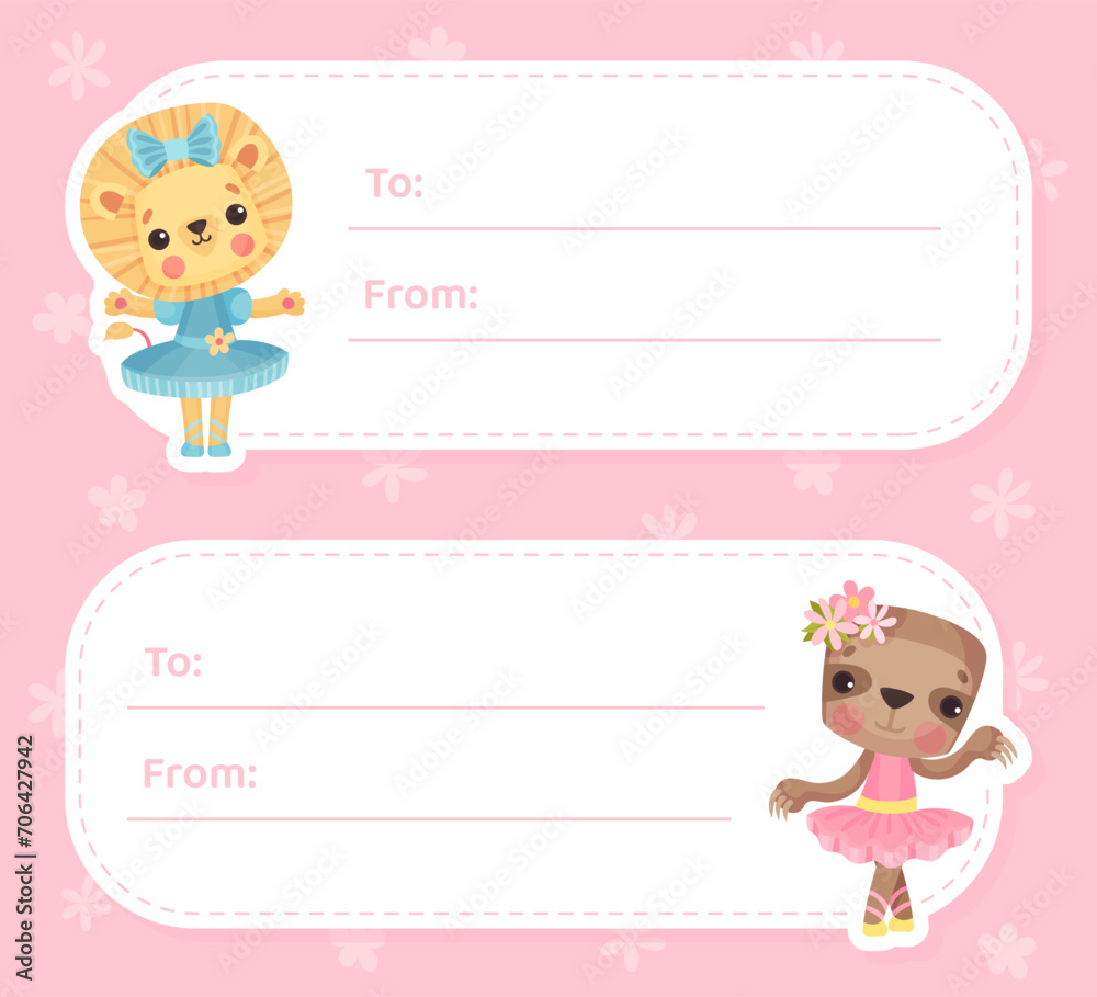 Empty Note Card with Animal Ballerina Character with Pretty Snout Vector Template Empty Note Card with Animal Ballerina Character with Pretty Snout Vector Template