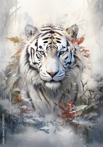 white tiger a winter masterpiece, light background, white background