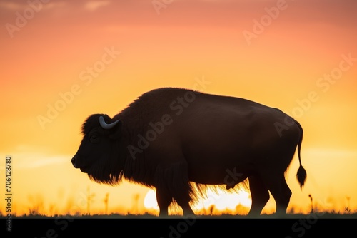 bison silhouette against a prairie sunset