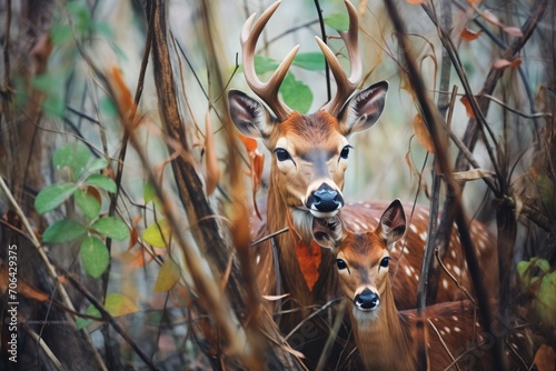 bushbuck mother and calf in a thicket photo