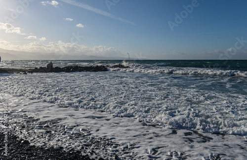 coast beach waves shore of the Mediterranean sea in winter in Cyprus 7