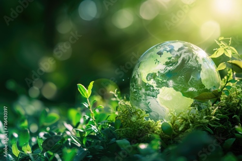 A glass globe placed on a vibrant green field. Perfect for depicting concepts of nature, environment, and global connections