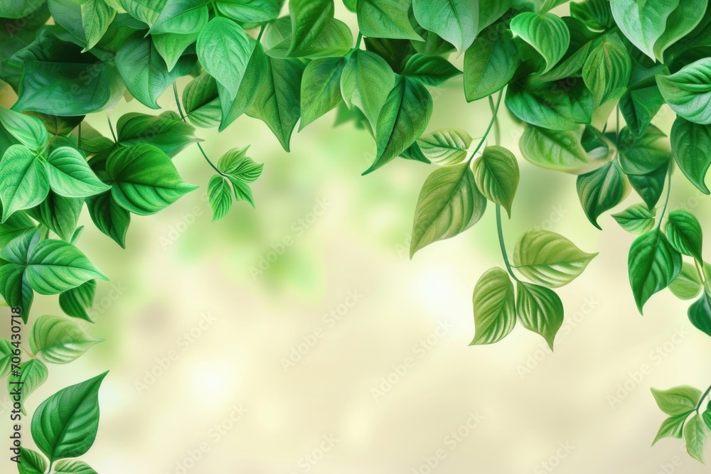 A cluster of green leaves hanging from a tree. This image can be used to depict nature, foliage, or a peaceful outdoor setting