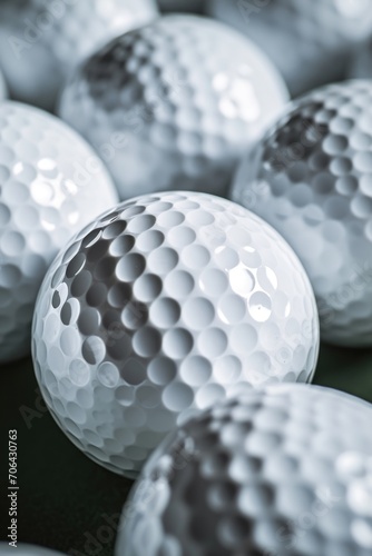 Golf balls arranged on a table, suitable for sports or recreational themes