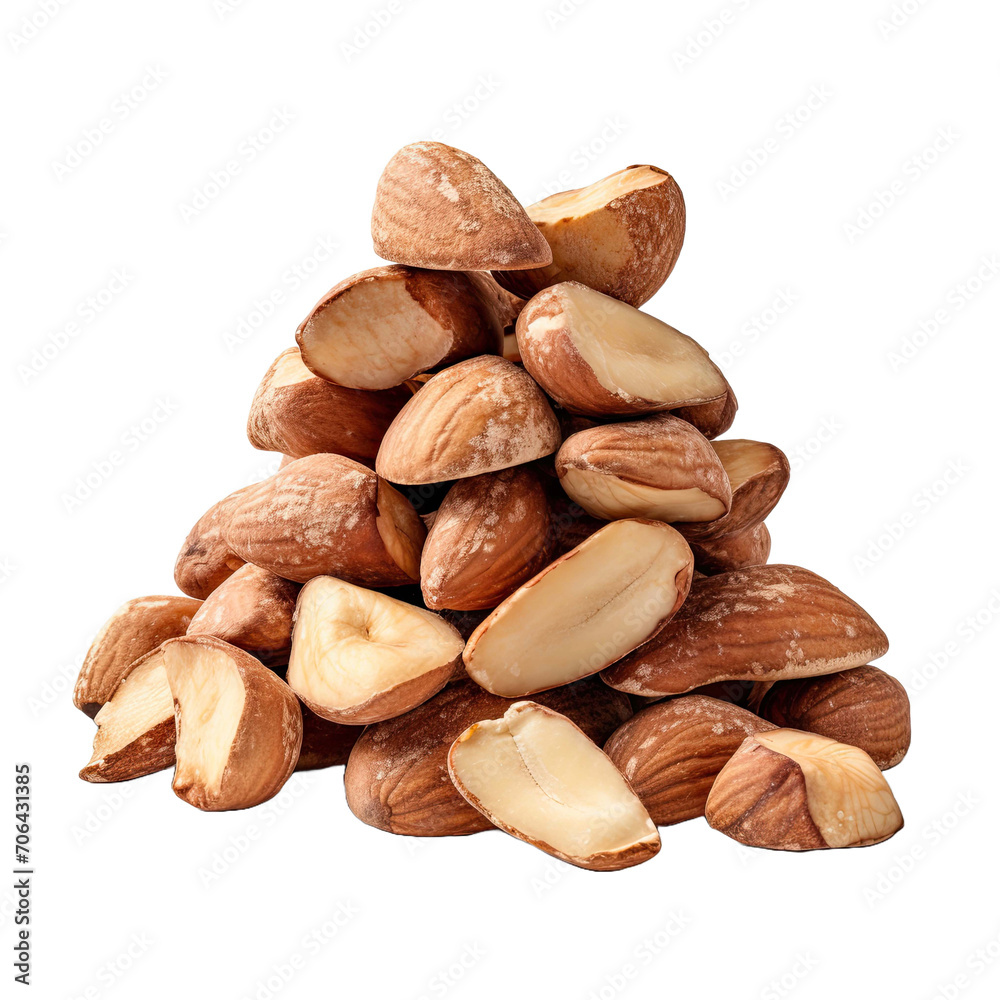 Obraz premium Heap of brazil nuts on a white isolated on transparent background