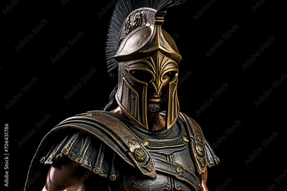 Bronze statuette of the Roman war greek Sparta type helmet roman warrior Warrior wearing iron helmet and warrior old metal shield. Ancient warrior isolated on white background Bronze statuette of the Roman war greek Sparta type helmet roman warrior Warrior wearing iron helmet and warrior old metal shield. Ancient warrior isolated on white background