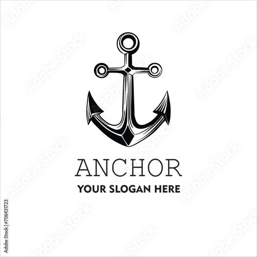 Marine retro element for logo with anchor,
Nautical ship anchor isolated white background Vector illustration for marine design