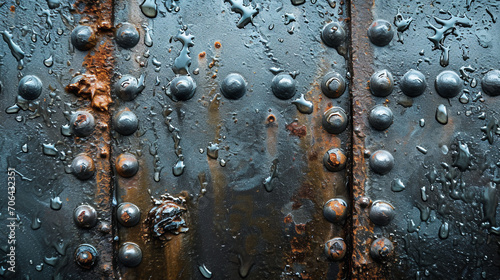 Acero metálico pesado con textura de oxido de hierro para fondo o diseño. Pared con superficie áspero de color azul. photo