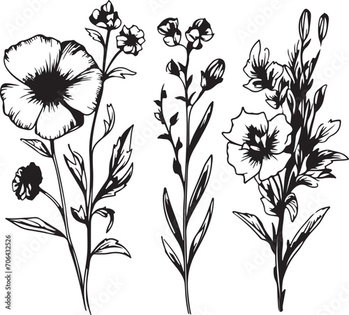 line art of botanical flowers floral collection generative ai