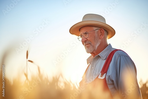farmer harvesting wheat with backlit