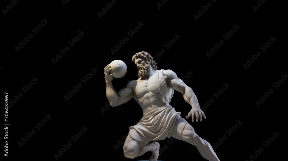 Marble statue of an antique athlete with a basketball in his hands. Sports Lifestyle Concept