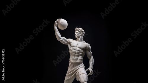 Marble statue of an antique athlete with a basket ball in his hands. Sports Lifestyle Concept photo