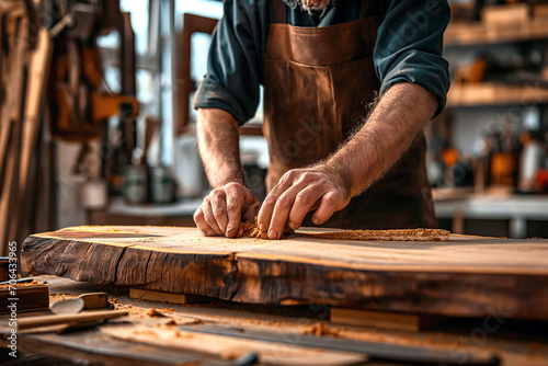 Man Working on Piece of Wood in a Business Setting