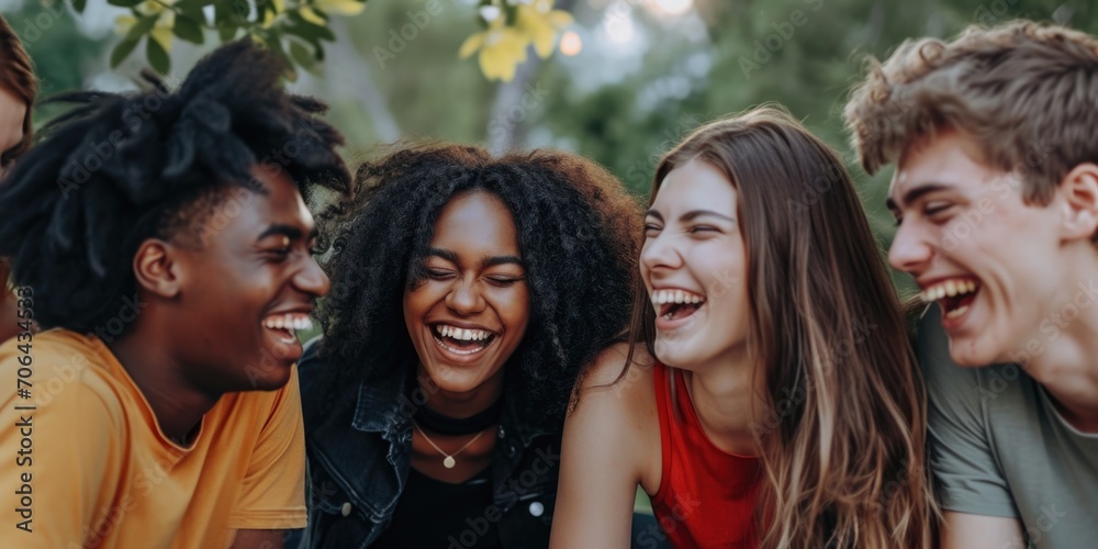 A group of young people enjoying themselves and sharing laughter. Perfect for illustrating joy and friendship in various contexts A group of young people enjoying themselves and sharing laughter. Perfect for illustrating joy and friendship in various contexts