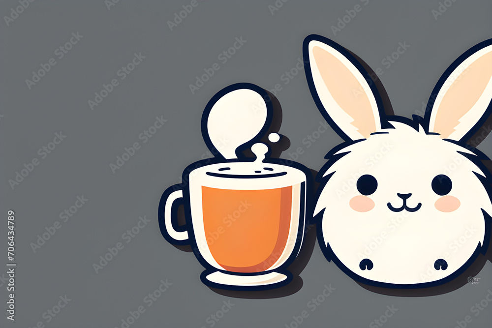 Fototapeta premium Sweet Rabbit with Coffee Mug.Generative AI