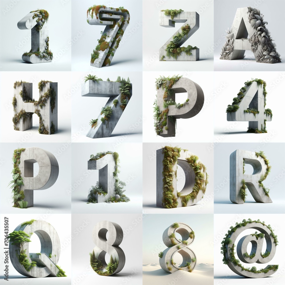 Obraz premium A 3D Lettering That Blends Concrete With Nature. AI generated illustration
