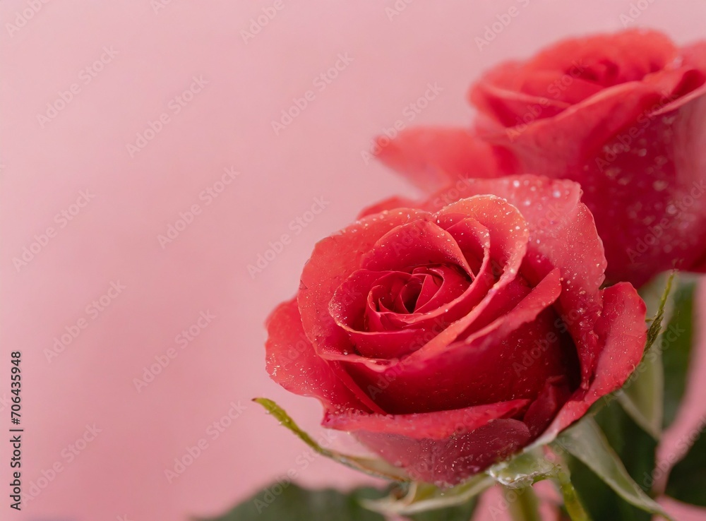 Red roses on pink background with copy space Red roses on pink background with copy space