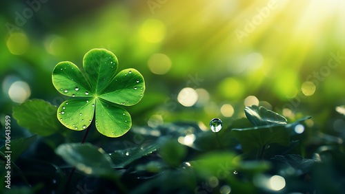 Lucky green clover and nature background. St. Patrick's day holiday symbol.