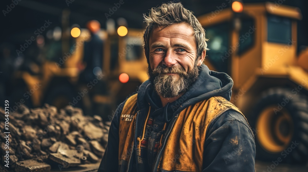 Bearded elderly man in dirty clothes at a construction site. Bearded elderly man in dirty clothes at a construction site.