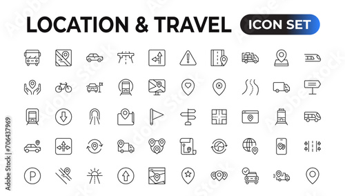 Location icons set. Navigation icons. Map pointer icons. Location symbols. Vector illustration.