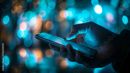 A man using his mobile phone against a beautifully blurred background