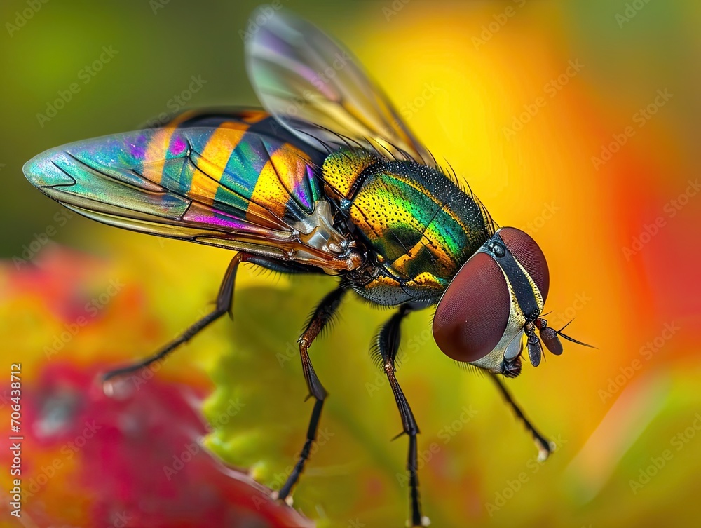 Extreme Macro image of colorful metallic Hover Fly - Ornidia obesa. Extreme Macro image of colorful metallic Hover Fly - Ornidia obesa.