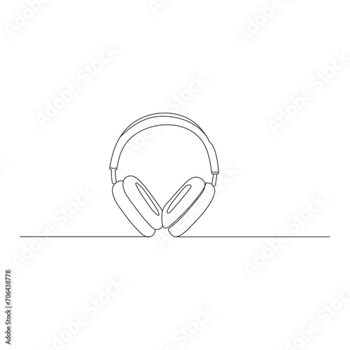 headphone continuous line drawing. Listening music wireless gadget. Vector illustration isolated on white 