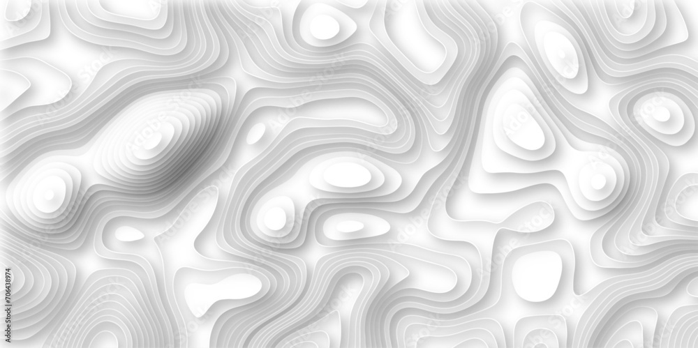 Abstract wavy line 3d paper cut white background. Seamless pattern with lines Topographic map. Geographic mountain relief. Abstract realistic papercut decoration textured wavy layers. curved shadow..