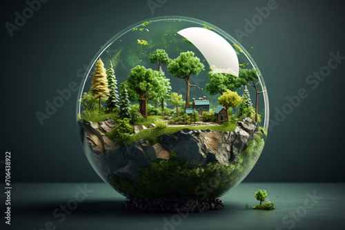Earth Globe in Glass Sphere: Eco-Friendly Environment Concept for Earth Day
