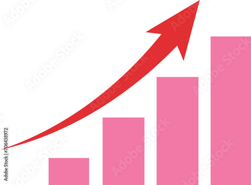 棒グラフ/増加傾向/イラスト/矢印/グラフ/シンプル/かわいい/赤/ピンク photo