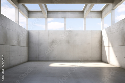 Abstract Modern Concrete Room with Skylight