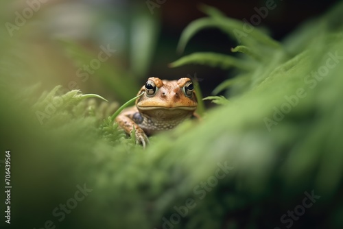 close-up of toad under ferns