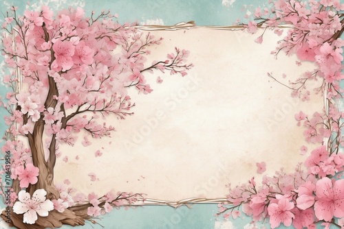 cherry blossom flower strains  frame for text  note paper  rustic shabby chic  framework for cards  greetings and congratulation
