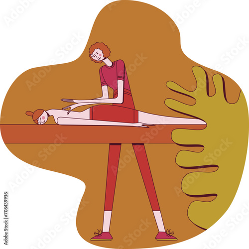 Traditional wellness back massage with professional massage therapist in spa. SPA design concept. Isolated flat vector illustration.