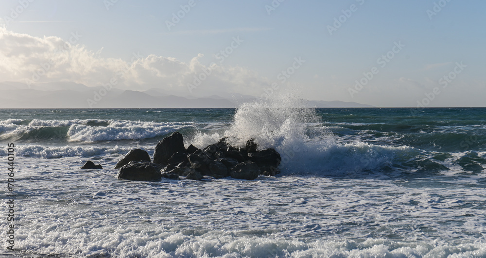 waves of the Mediterranean sea in winter on the island of Cyprus 10