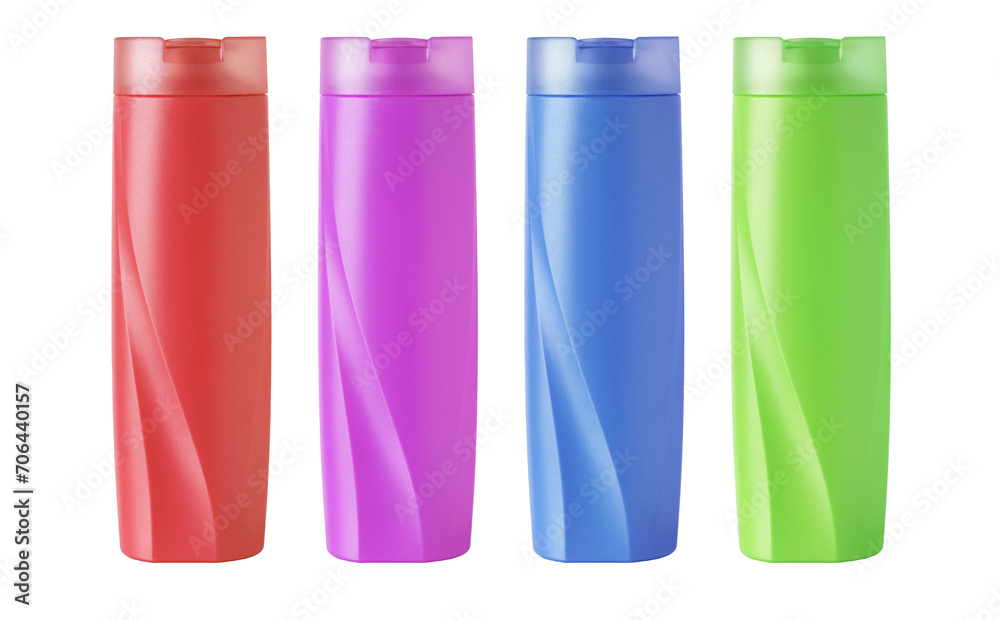 a set of shampoo products in bottles a set of shampoo products in bottles