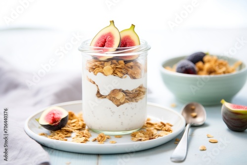 vegan yogurt parfait with granola and fig slices