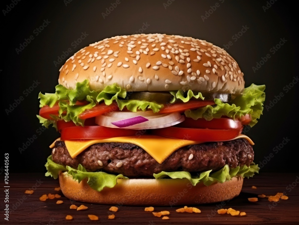 hamburger on black background
